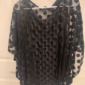 Lane Bryant 22/24 black sheer top, polka dot. Plus size. Flowy loose fit